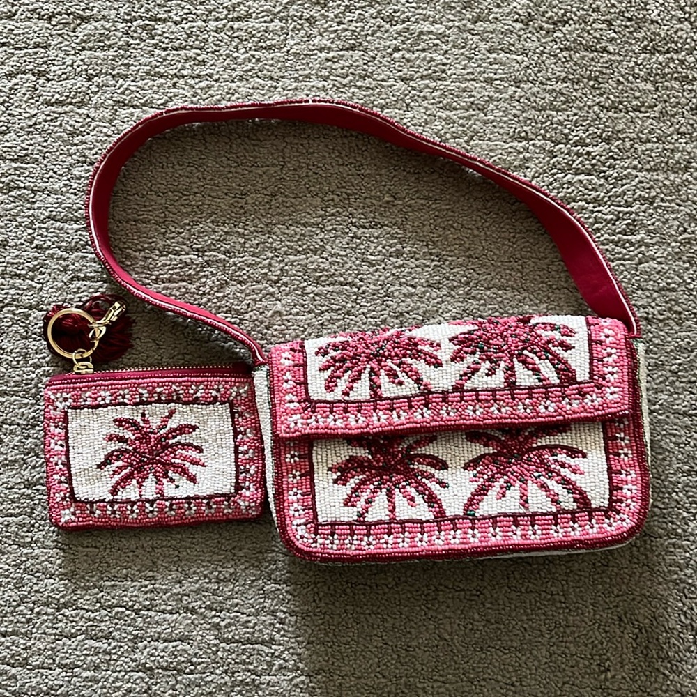 Anthropologie Fiona palm tree beaded bag with change purse